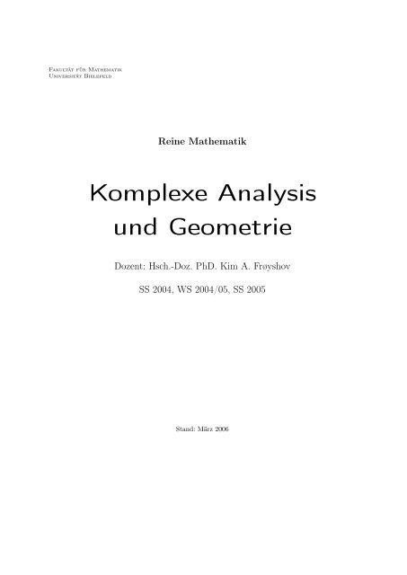Komplexe Analysis und Geometrie - Benjamin Jurke