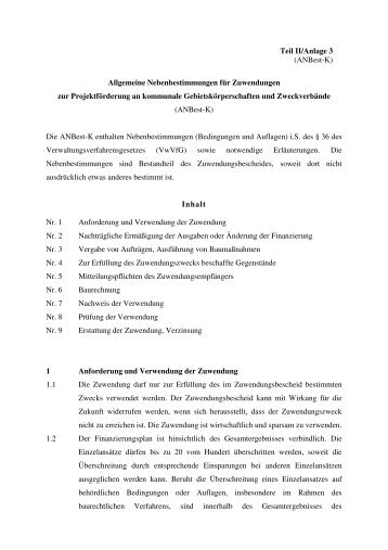 Teil II/Anlage 3 (ANBest-K) Allgemeine Nebenbestimmungen für ...