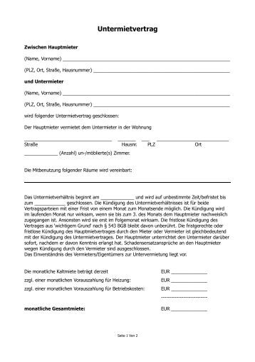 untermietvertrag gewerblich