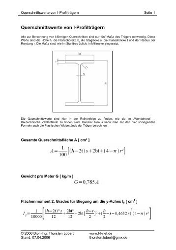 Querschnittswerte von I-Profilträgern - T-l-net.de