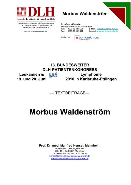 Morbus Waldenström - Mannheimer Onkologie Praxis