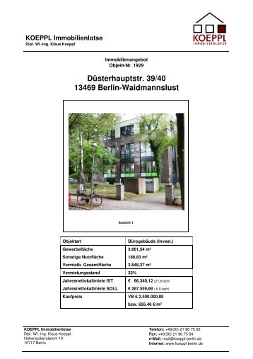 Düsterhauptstr. 39/40 13469 Berlin-Waidmannslust - KOEPPL Berlin