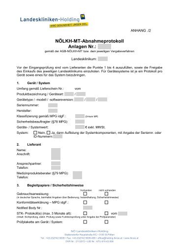 NÖLKH-MT-Abnahmeprotokoll Anlagen Nr.: - NÖ Landeskliniken ...