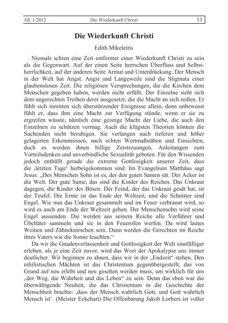 GL 1/2012 - der Lorber-Gesellschaft eV