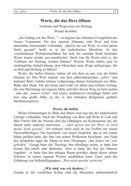 GL 1/2012 - der Lorber-Gesellschaft eV