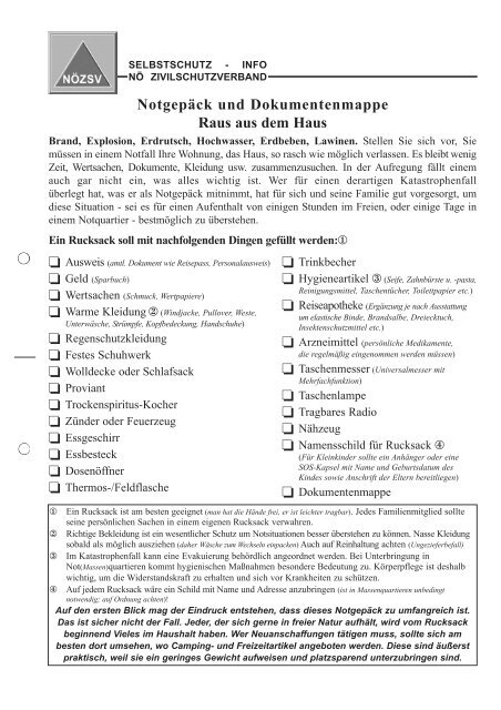 Notgepäck und Dokumentenmappe Raus aus dem Haus