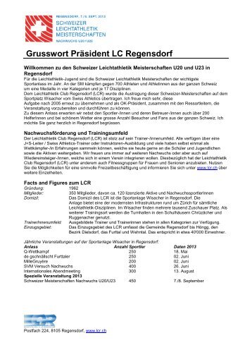 Begrüssung - LCR - Leichtathletik Club Regensdorf