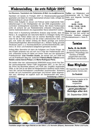 Wiederansiedlung im Saarland - das erste Halbjahr 2009