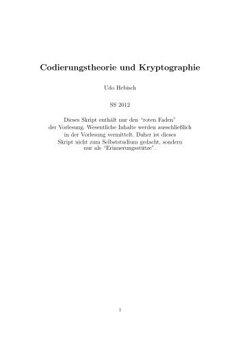 Skript zur Vorlesung "Codierungstheorie und Kryptographie"