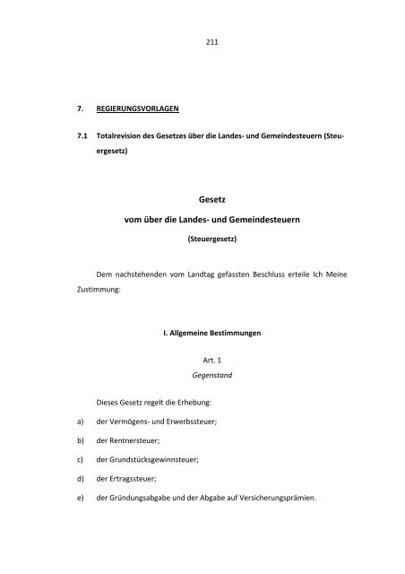 vernehmlassungsbericht der regierung betreffend die totalrevision