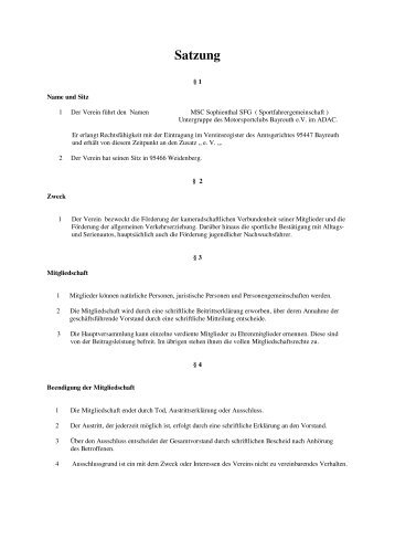 Vereinssatzung download (PDF-Format, 37kB) - MSC Sophienthal