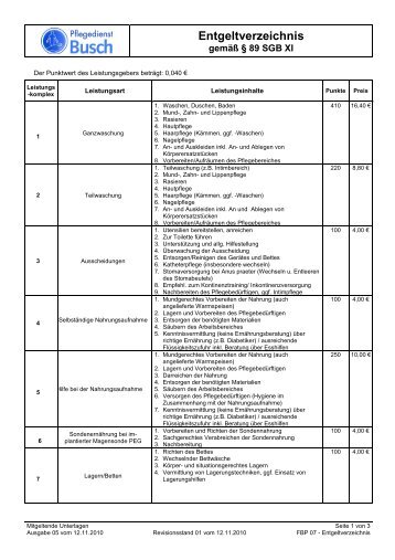 Entgeltverzeichnis - Pflegedienst Busch GmbH