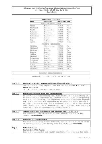 Protokoll vom 29.05.2010 - Fachschaftsrat Wiwi