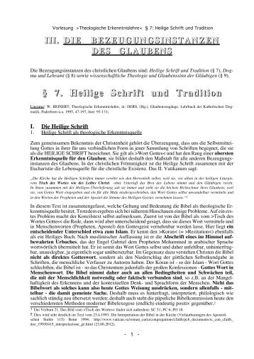 § 7. Heilige Schrift und Tradition - Theologie-Skripten