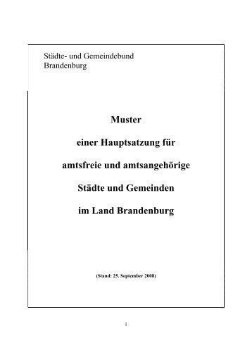 Muster einer Hauptsatzung für amtsfreie und amtsangehörige Städte ...