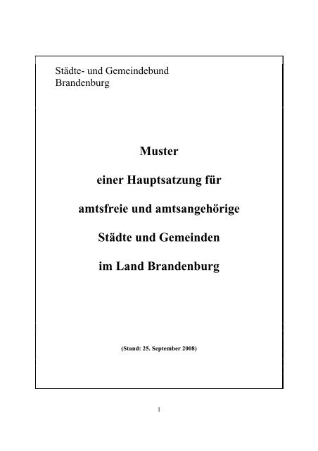 Muster einer Hauptsatzung für amtsfreie und amtsangehörige Städte ...