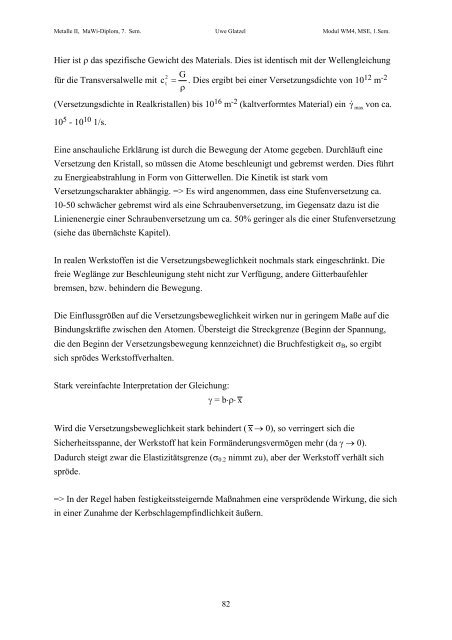 Metalle II, Teil c - Lehrstuhl Metallische Werkstoffe, Universität ...