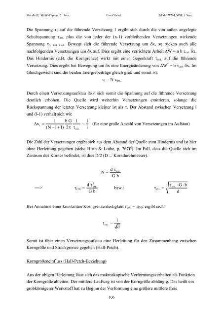 Metalle II, Teil c - Lehrstuhl Metallische Werkstoffe, Universität ...