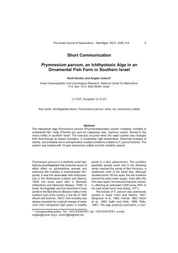 Short Communication Prymnesium parvum, an Ichthyotoxic Alga in ...