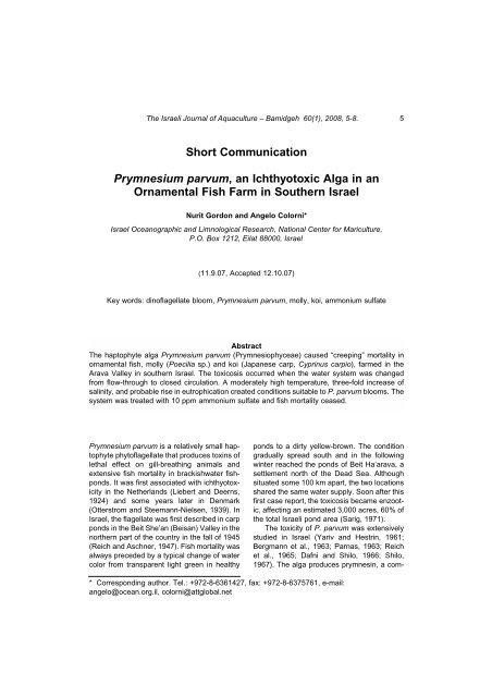 Short Communication Prymnesium parvum, an Ichthyotoxic Alga in ...