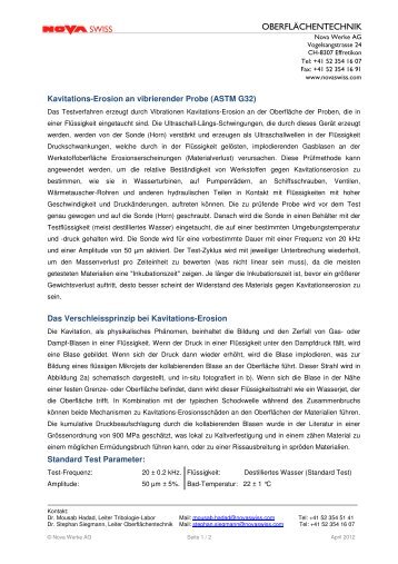 7. Kavitations Erosions Test an vibrierender Probe - Nova Werke AG