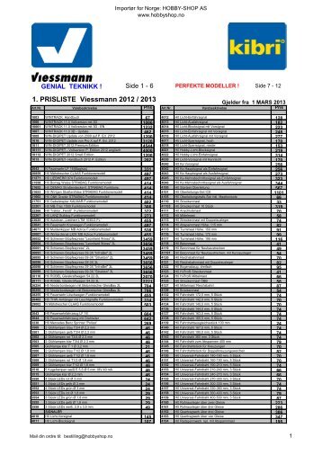 1. PRISLISTE Viessmann 2012 / 2013 - Hobby Shop AS