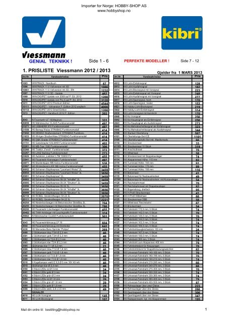 1. PRISLISTE Viessmann 2012 / 2013 - Hobby Shop AS