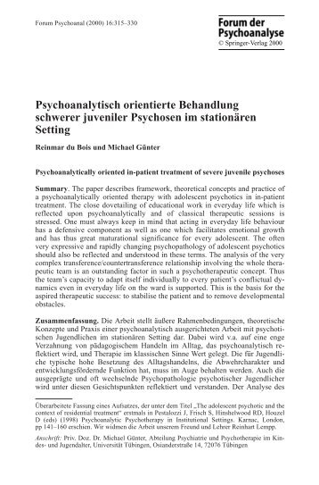 Psychoanalytisch orientierte Behandlung schwerer ... - Springer