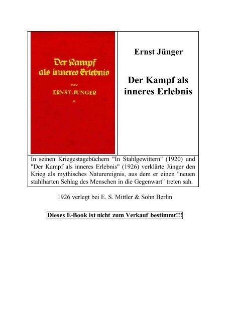 Juenger, Ernst - Der Kampf als inneres Erlebnis