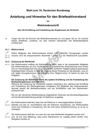 Muster 9: Anleitung zur Wahlniederschrift Briefwahl (PDF)