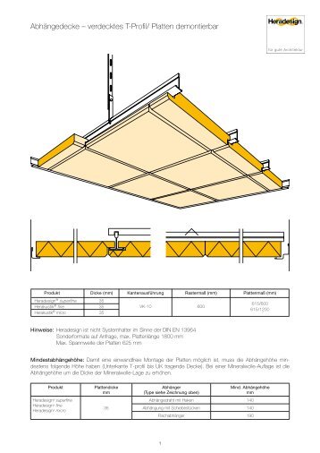 Abhängedecke – verdecktes T-Profil/ Platten demontierbar - Heraklith