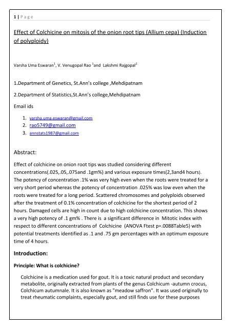 Effect Of Colchicine On Mitosis Of The Onion Root Tips St Anns