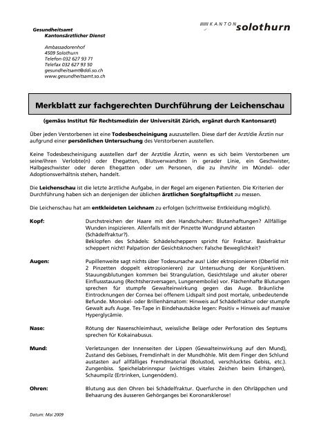 Merkblatt zur fachgerechten Durchführung der Leichenschau