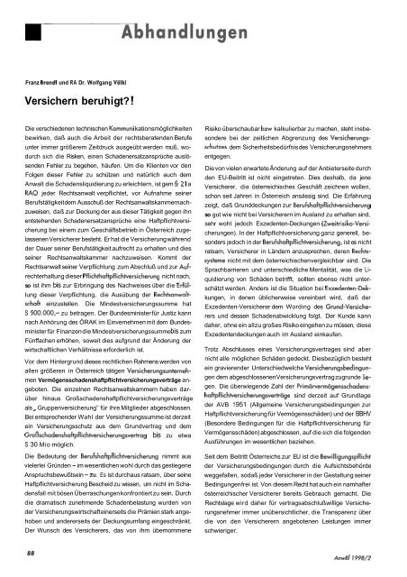 Anwaltsblatt 1998/02 - Österreichischer Rechtsanwaltskammertag