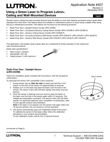 Using a Green Laser to Program Lutron Ceiling and Wall-Mounted ...