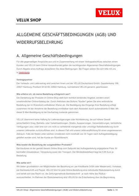 VELUX Shop: Allgemeine Geschäftsbedingungen (AGB) und ...