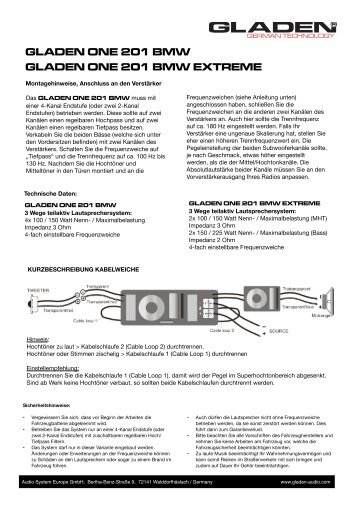 ONE 201 BMW Anleitung NEU 2013 - Gladen