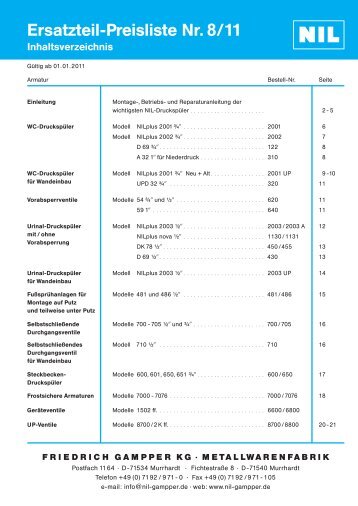 Ersatzteil-Preisliste Nr. 8/11