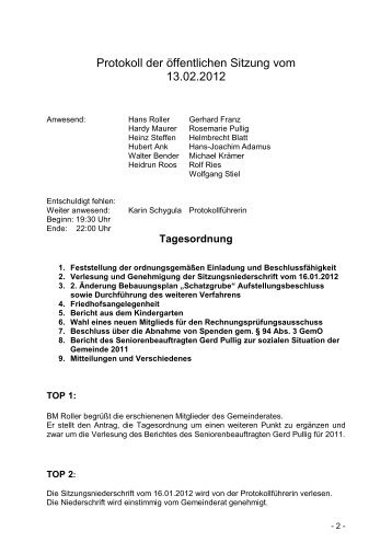 Sitzungsprotokoll vom 13.02.2012 - Gemeinderat Mengerschied