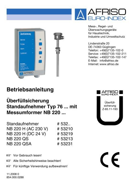 Betriebsanleitung für Messumformer NB 220 mit ... - Wekonn