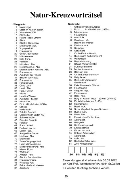 Natur-Kreuzworträtsel - NVS Naturschutzverein Stadt St. Gallen und ...