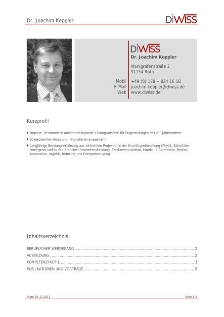 Profil von DIWISS, Dr. Joachim Keppler