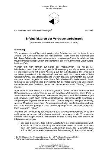 Erfolgsfaktoren der Vertrauensarbeitszeit - Arbeitszeitberatung Dr ...