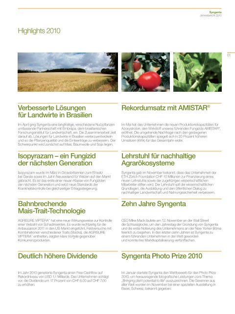 Syngenta Jahresbericht 2010 - annual report 2010 - Syngenta