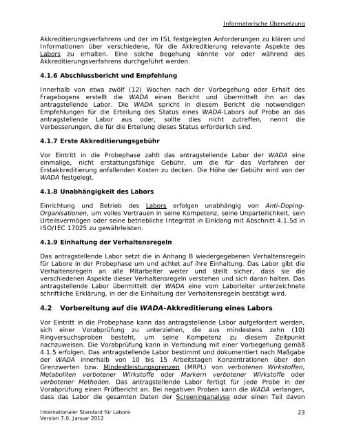 INTERNATIONALER STANDARD FÜR LABORE - Sportministerium