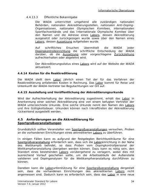 INTERNATIONALER STANDARD FÜR LABORE - Sportministerium