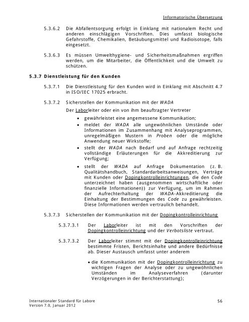 INTERNATIONALER STANDARD FÜR LABORE - Sportministerium