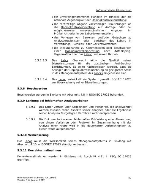 INTERNATIONALER STANDARD FÜR LABORE - Sportministerium