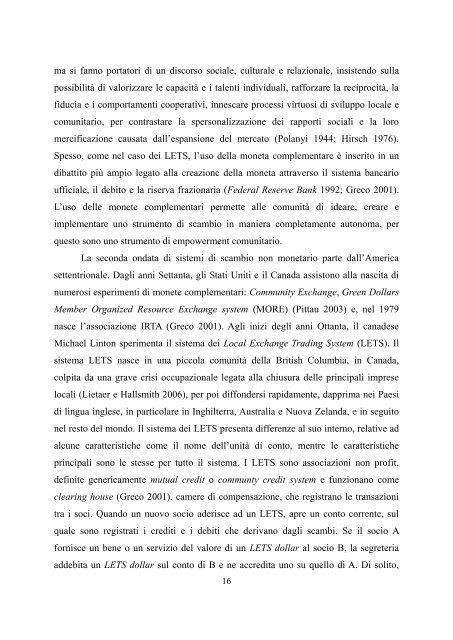 Sistemi di scambio non monetario e reciprocità: il caso di Banca del ...