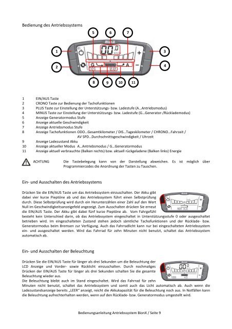 Bedienungsanleitung Antriebssystem BionX ... - Kienzl-spielradl.at